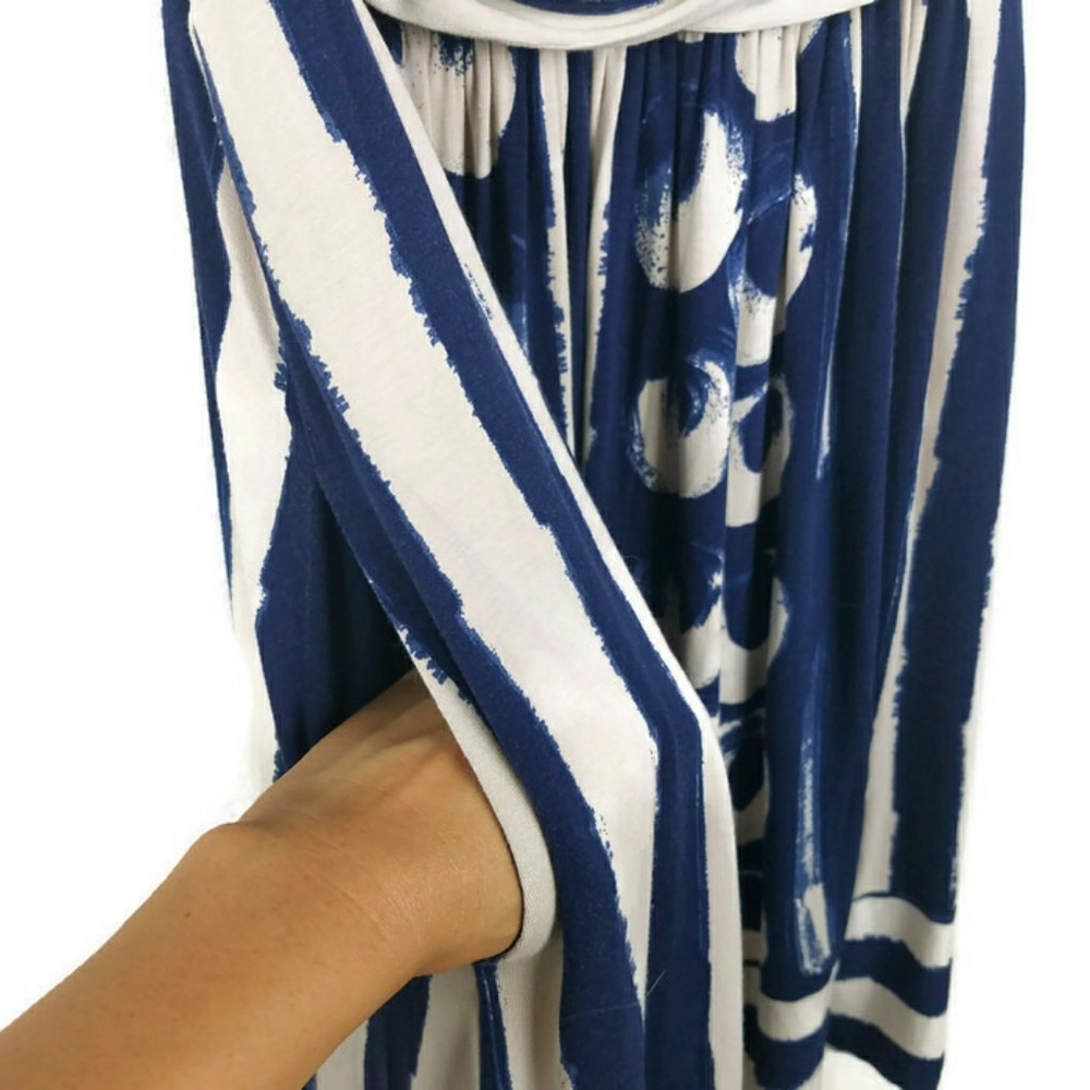 Anthropologie Sennebec Dress by Maeve Navy White Size Medium. - Picture 6 of 8